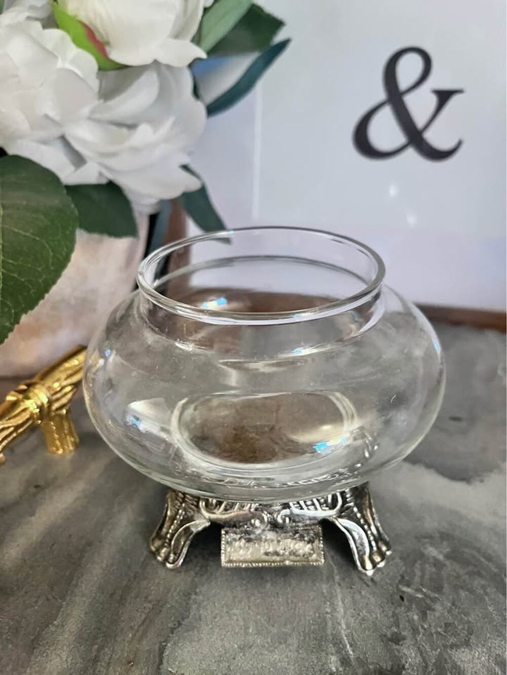 Good Luck Rawcliffe Footed Glass Potpourri Bowl Trinket Dish Pewter Victorian